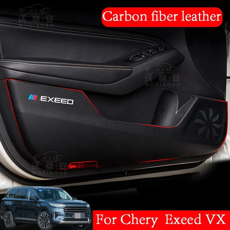 For Chery Exeed VX carbon fiber leather door kick pad, Exeed VX wear-resistant door kick pad 2021-2023 version ó n autoparts