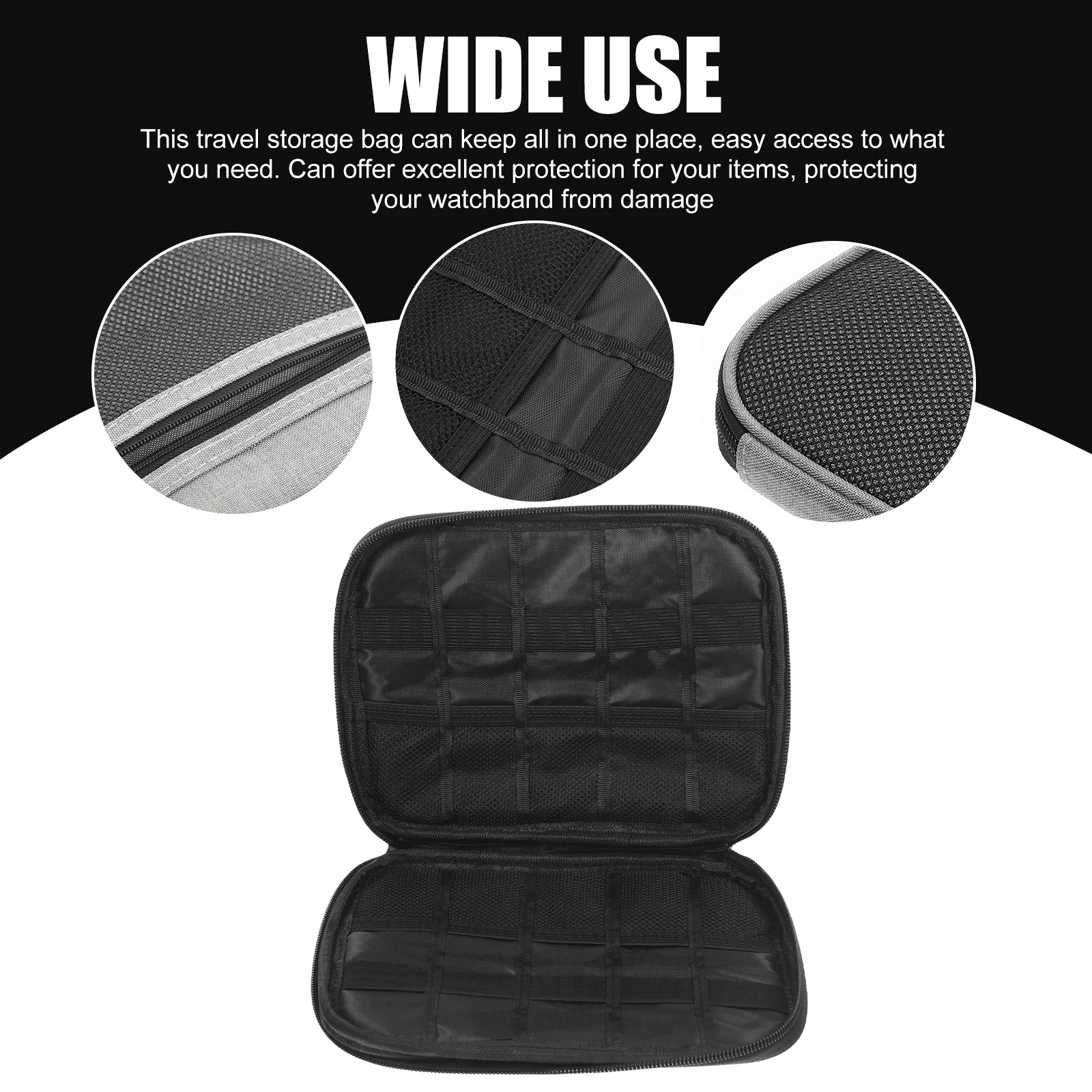

Large Capacity Storage Bag Durable Watchband Pouch Travel Organizer Strap Compartments Accessories Charging Cables Lightweight