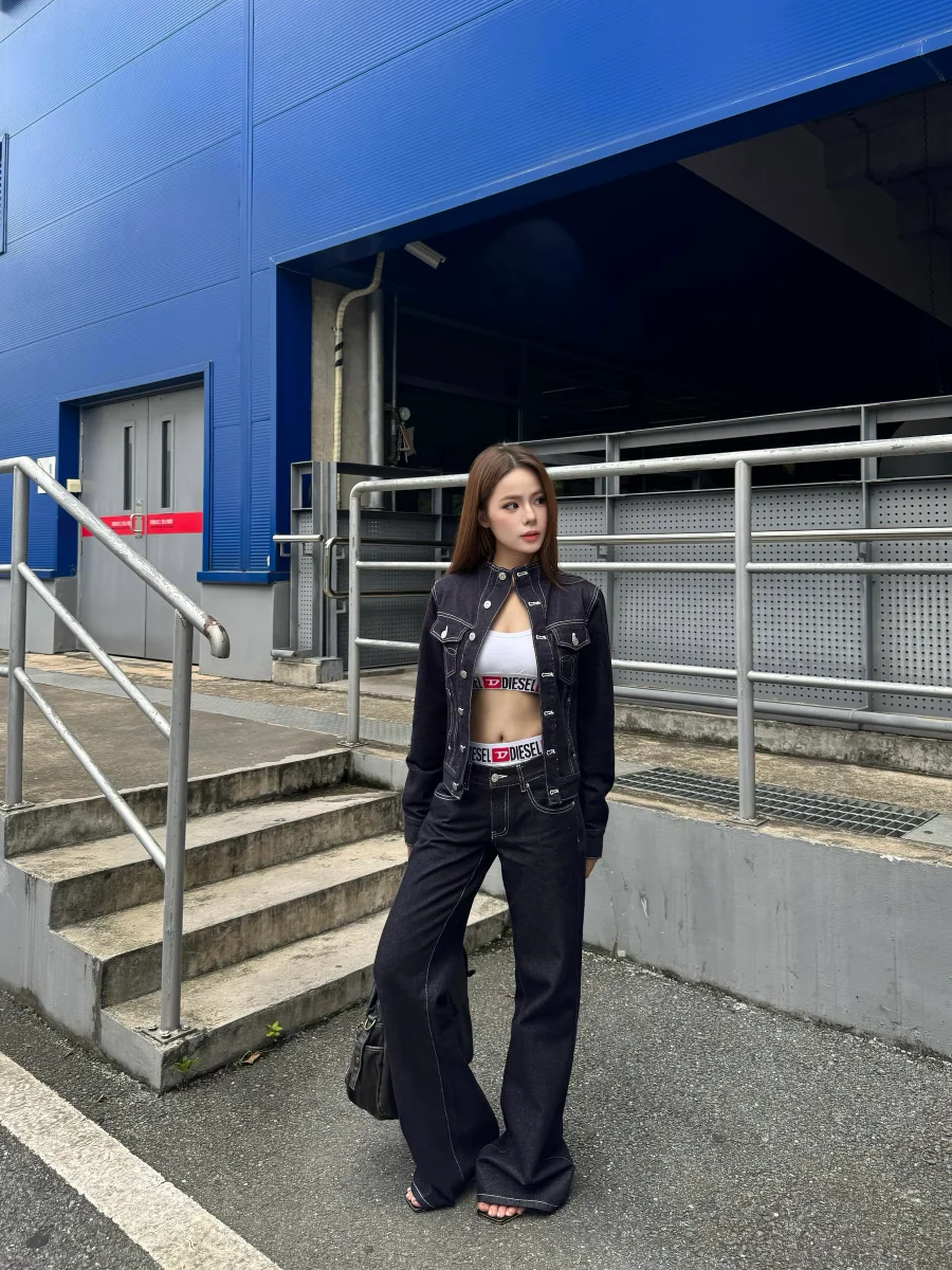 

Caiii Американский ретро ор джинсовый джинсовый джинсовый джинт, женские брюки небольшого размера, рабочая одежда для пикантных девушек, топ-комплект, модный ансамбль