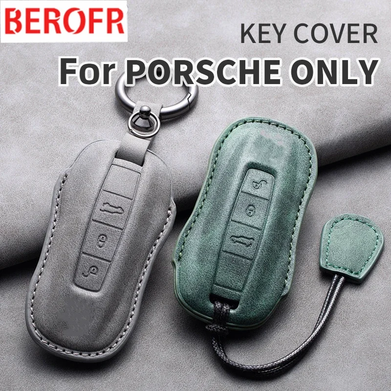 Custodia per chiave auto in pelle scamosciata per Porsche Cayenne 718 MACAN Panamera 911 Boxster 2020 2021 Smart Keyless Remote Fobs Proteggi la copertura