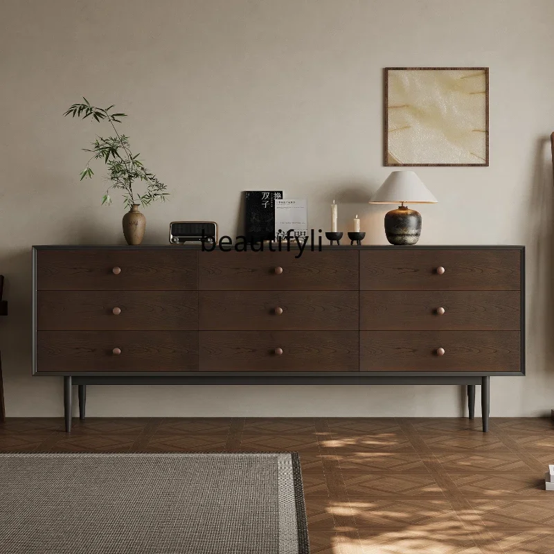 

xzSolid wood dining side, living room household large-capacity storage storage, entrance cabinet nine chest cabinet