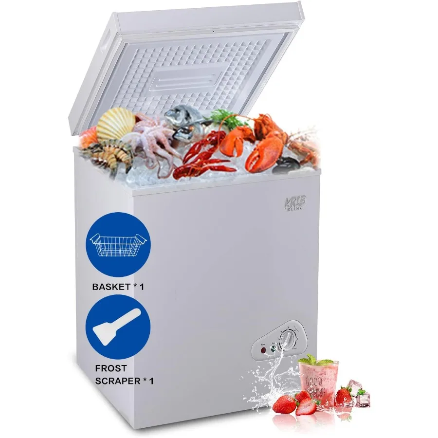 

3.5 Cu.Ft Chest Freezer with 7 Gears Temperature Control Ranging from -18F to -46F Deep Compact Design Featuring a Removable Ba