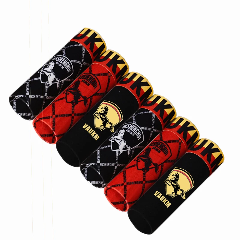 

6 Pieces Of Men's Boxer Briefs Breathable Men Underwear Antibacterial Retro Print Underpants Homme Man Panties