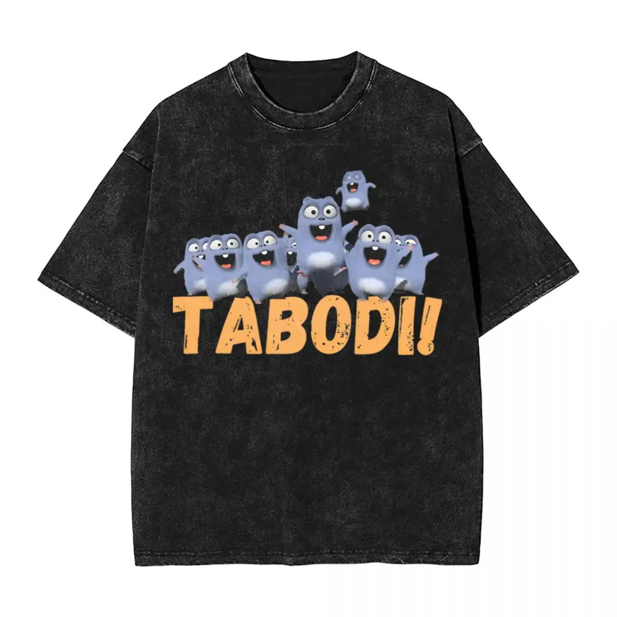 Washed T Shirt Happy Tabodi And Grizzy Vintage T-Shirt Harajuku Cartoon Streetwear 100% Cotton Printed Tops Tees for Men Women