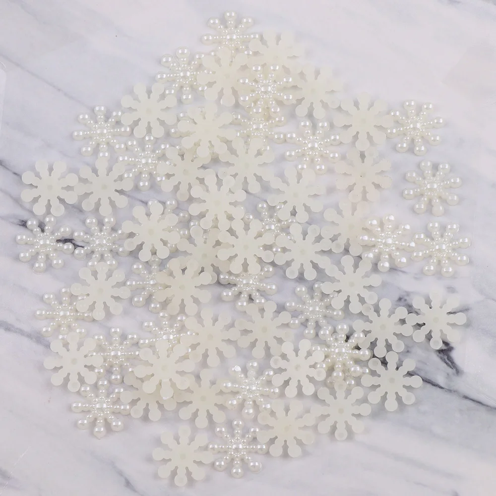 Handgefertigte 100 Stück Beige Perlen-Schneeflocken für Hochzeiten, Weihnachten und Feiertags-Flachdekorationen – Detail 5