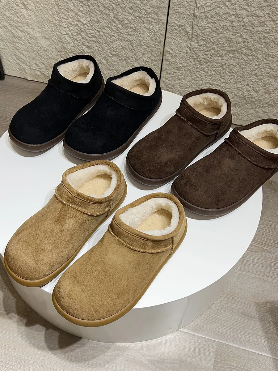 

Thickened Leatherette Men's Autumn Winter Shoes Warm Lightweight Anti-slip Bread Shoes Potato Shape Fleece Lined Retro Style