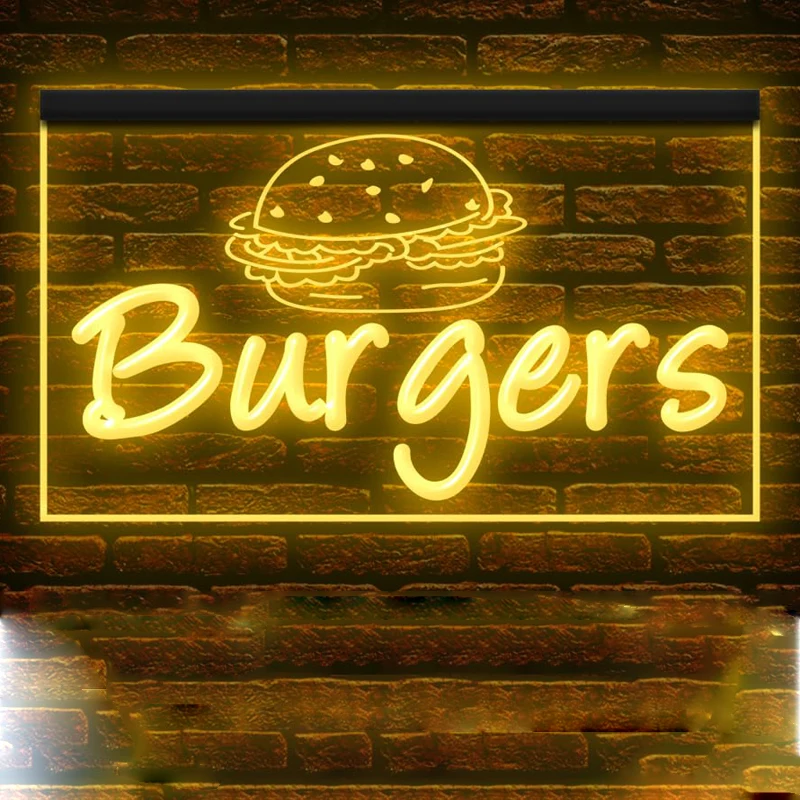 

Burgers Neon Sign LED Neon Light-3D Carving Wall Art for Business Light up with Neon Light for Storefront Cafes Restaurant
