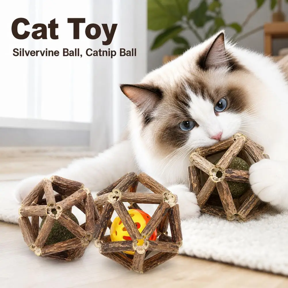 Catnip Silvervine Cat Toys Plaque Tartar Removal Chew Ball Toy Set for Dental Health Indoor Kitten Teeth Cleaning Entertainment