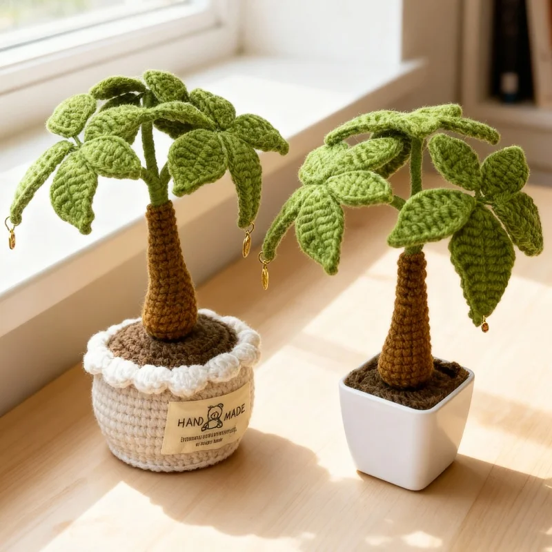 ต้นไม้เงินถักโครเชต์ทำมือในกระถาง ต้นไม้ประดิษฐ์แบบถักสำเร็จรูป ช่อดอกไม้ตกแต่งบ้าน ของตกแต่งโต๊ะทำงาน ของขวัญคริสต์มาส ของขวัญรับปริญญา