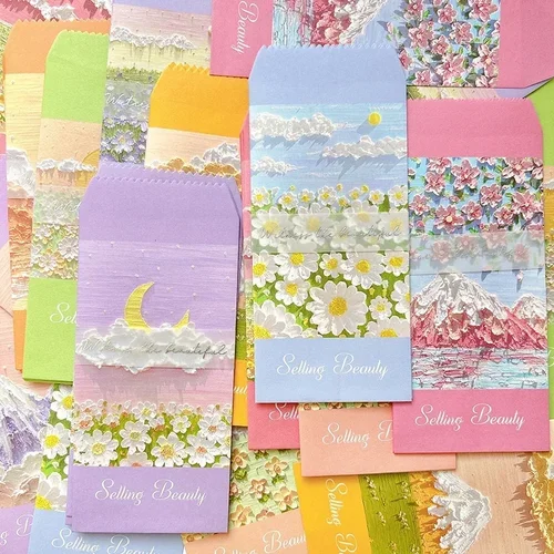 Imagen 2 del producto 100 Uds. Sobre de vida romántica con estampado colorido Margarita rosa sobres de papel de oficina pintura al óleo suministros escolares 175*88mm