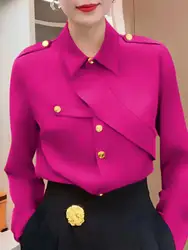 Uoozee Office Lady Fashion Buttoned Lapel Blouses Spring Summer Long Sleeves Loose Casual Shirts Tops For Women 2024 New