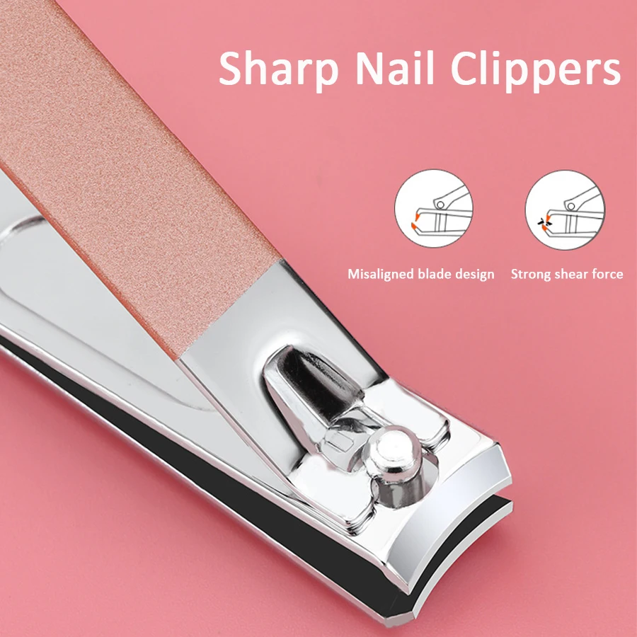 Pink Set Nail Cutter Set Stainless Steel Nail Clippers Set With Folding Bag Manicure Cutter Kits Scissors Makeup Beauty Tool