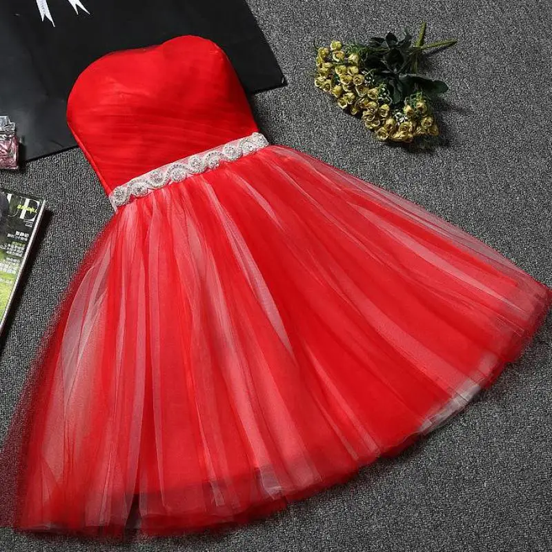 Simple Strapless Quinceanera Dresses For Prom Party Evening Ball Gowns Mini Dress Beading Belt Vestido Multiple Color Available