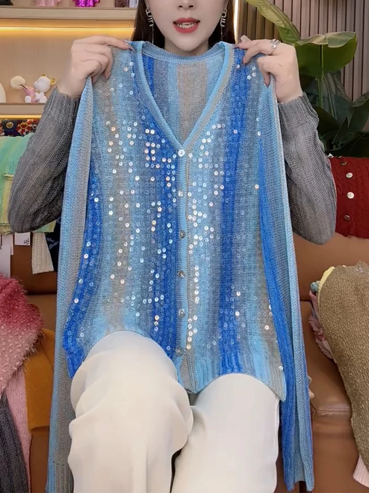 

Ele Knitted Sweater Color Blo Slimming Spring Commute Sle Korean Version Long Sve V-Ne Regular Fit Camere