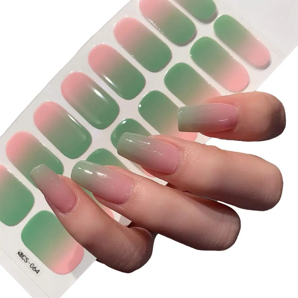 16Pcs/Sheet Semi Cured Wrap Gradient Nail Sticker Multi Color Solid Gel Full Cover Slider No Need UV Lamp Cured Fast Nail Decal