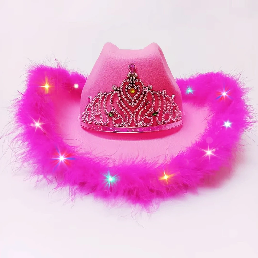 2023 Adult Led Bling Western Style Tiara Cowgirl Hat For Women Girl Pink Cowboy Cap Holiday Funny Costume Magic Hat