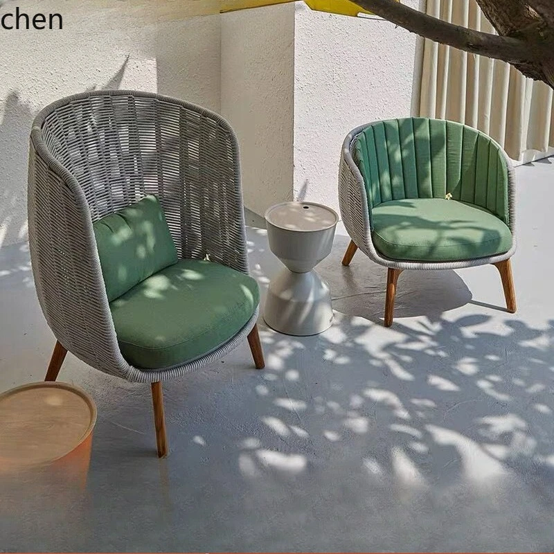 

LXC outdoor leisure rattan sofa solid wood rattan chair courtyard soft furniture coffee table combination