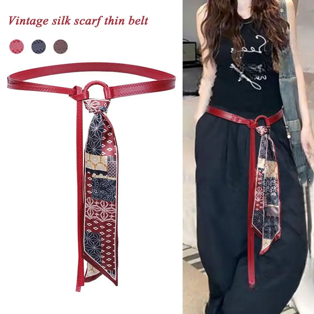 

Ins Style Belt Hip Hop Punk Retro American PU Leather Thin Belt Women's Red Black Coffee Ribbon PU Belts Jeans Dress Decorative