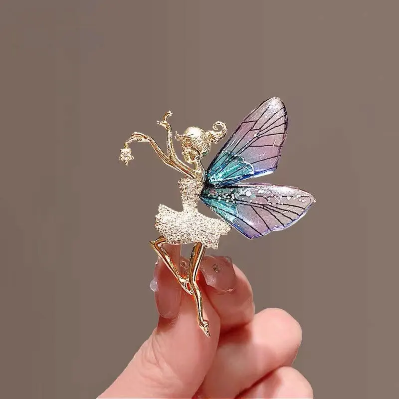 Trendy Wings Fairy Brooches Elegant Butterfly Ballet Dancer Pins Creative Rhinestone Alloy Clothing Accessories Gifts 2024