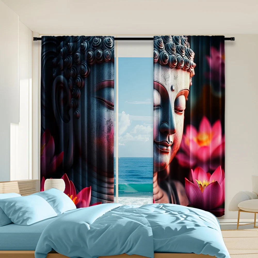 

2 pcs, versatile polyester transparent curtains for home decoration Lotus Flower (2) for use in bedrooms and living rooms