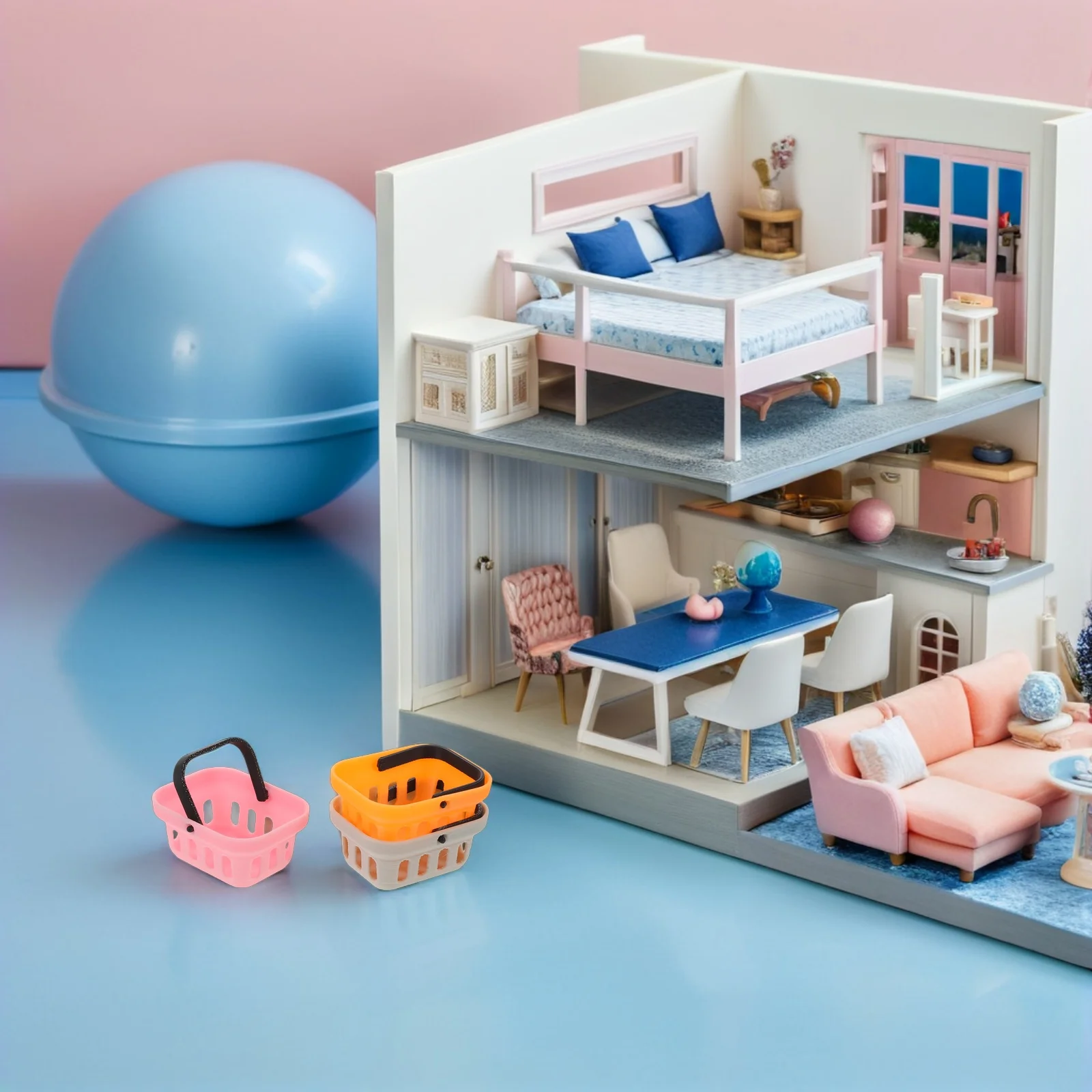 6Pcs Miniature Supermarket Basket Mini Grocery Basket for Preschool Pretend Play Kitchen Mini Storage Dollhouse Accessories
