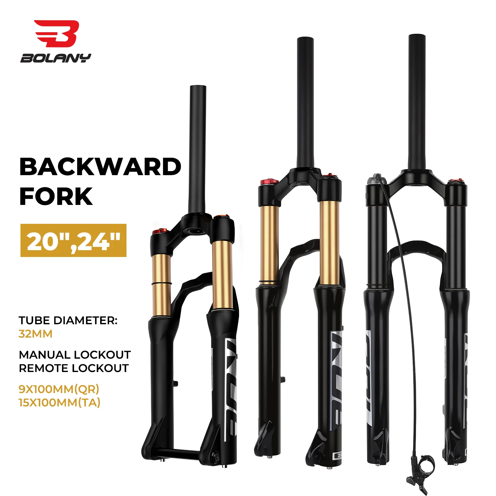 BOLANY 20/24 Inch Bicycle Air Fork Air Backward Bike Fork Alloy Magnesium Lightweight Front Shock Parts for Children's Bicycles