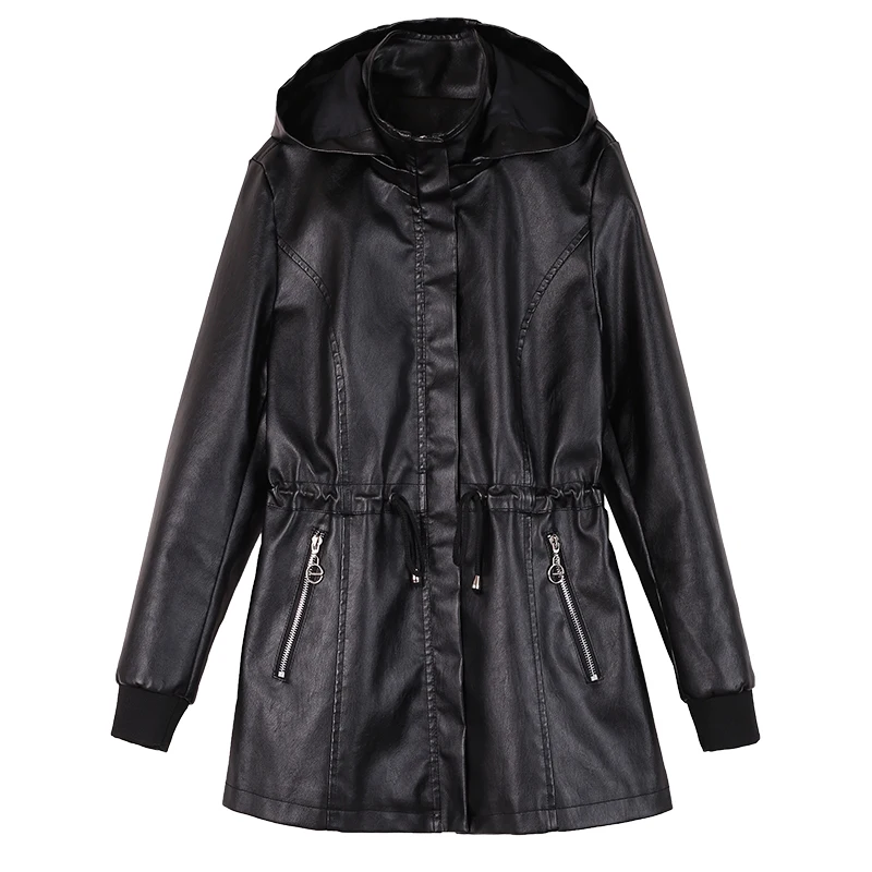 UHYTGF Fleece Winter Leather Female Quality Pu Leather Windbreaker Women Temperament Slim Warm 3XL Big Size Coat Deri Ceket 425