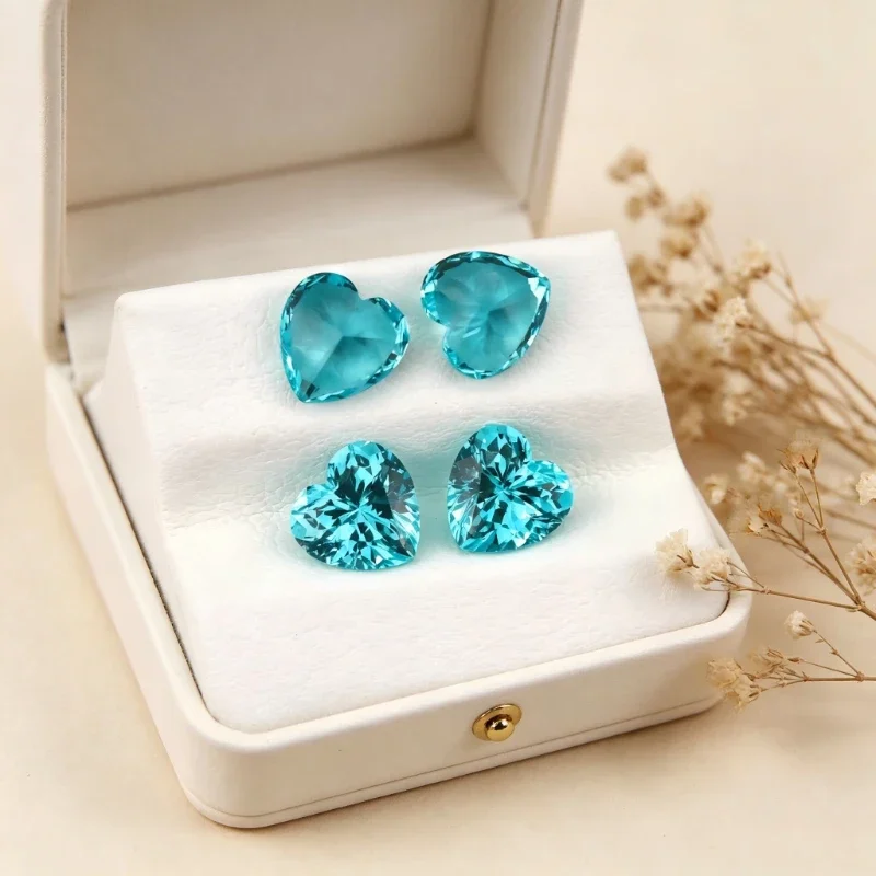 

Paraiba Heart Shape Artificial Gemstone Neon Blue Color Available Certificate Multiple Shapes Selectable