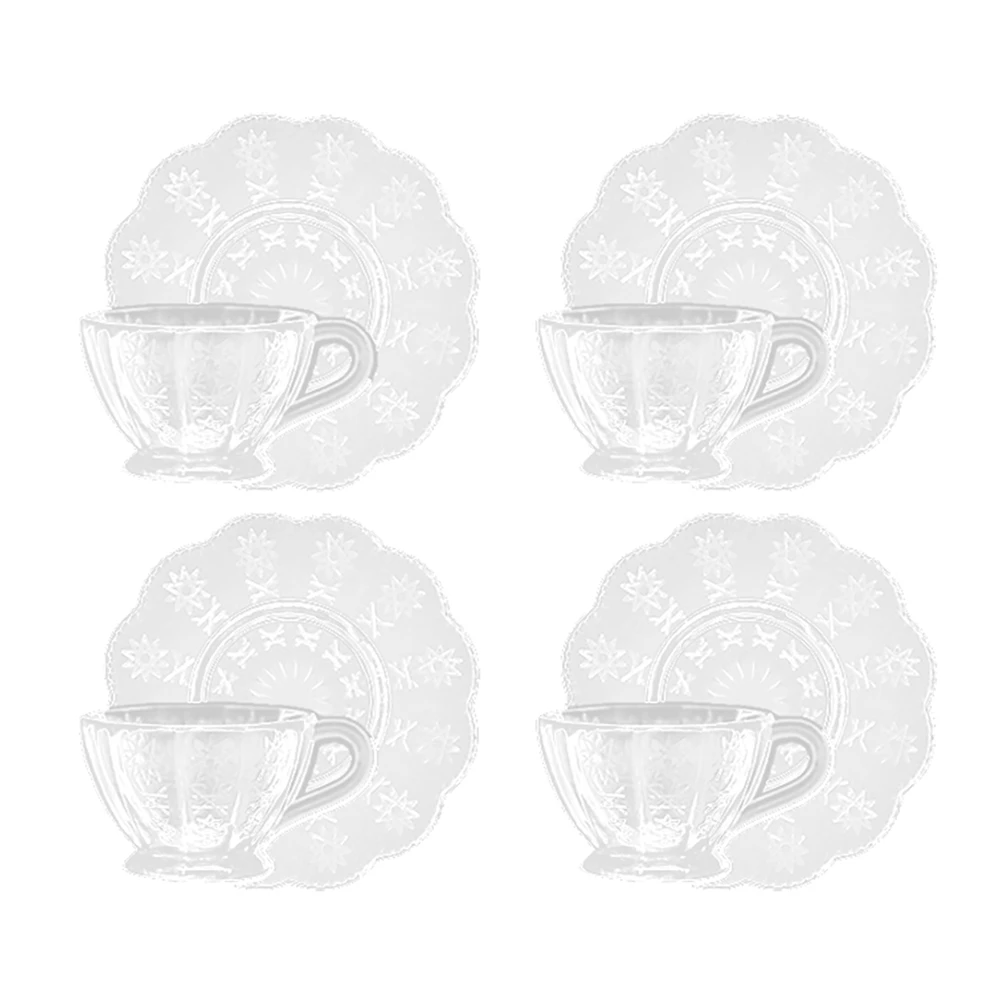 

1:6 Mini Model Furniture Glass Texture Cups and Saucers Combination Accessories, Transparent