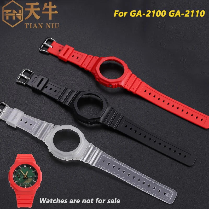 For Casio G-SHOCK GA2100 GA2110 Watchband Frosted Translucency Silicone Strap Case Set Black Red TPU Watch Strap Case set