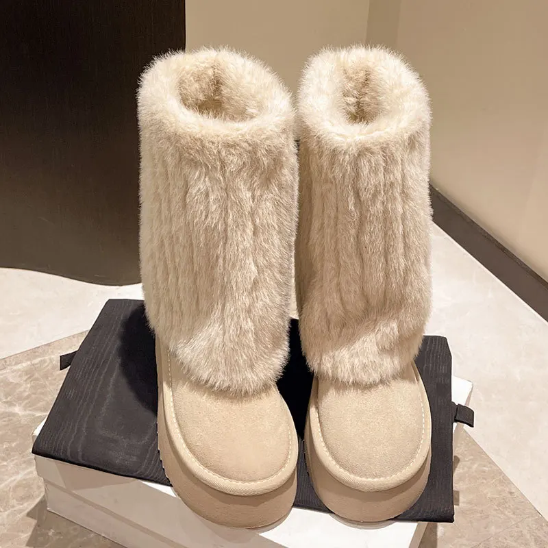 2024 New Chunky Boots Thickened Snow Boots for Woman Fur Plush Long Boots Lolita Shoes Designer Socks Shoes Women Incressed Boot