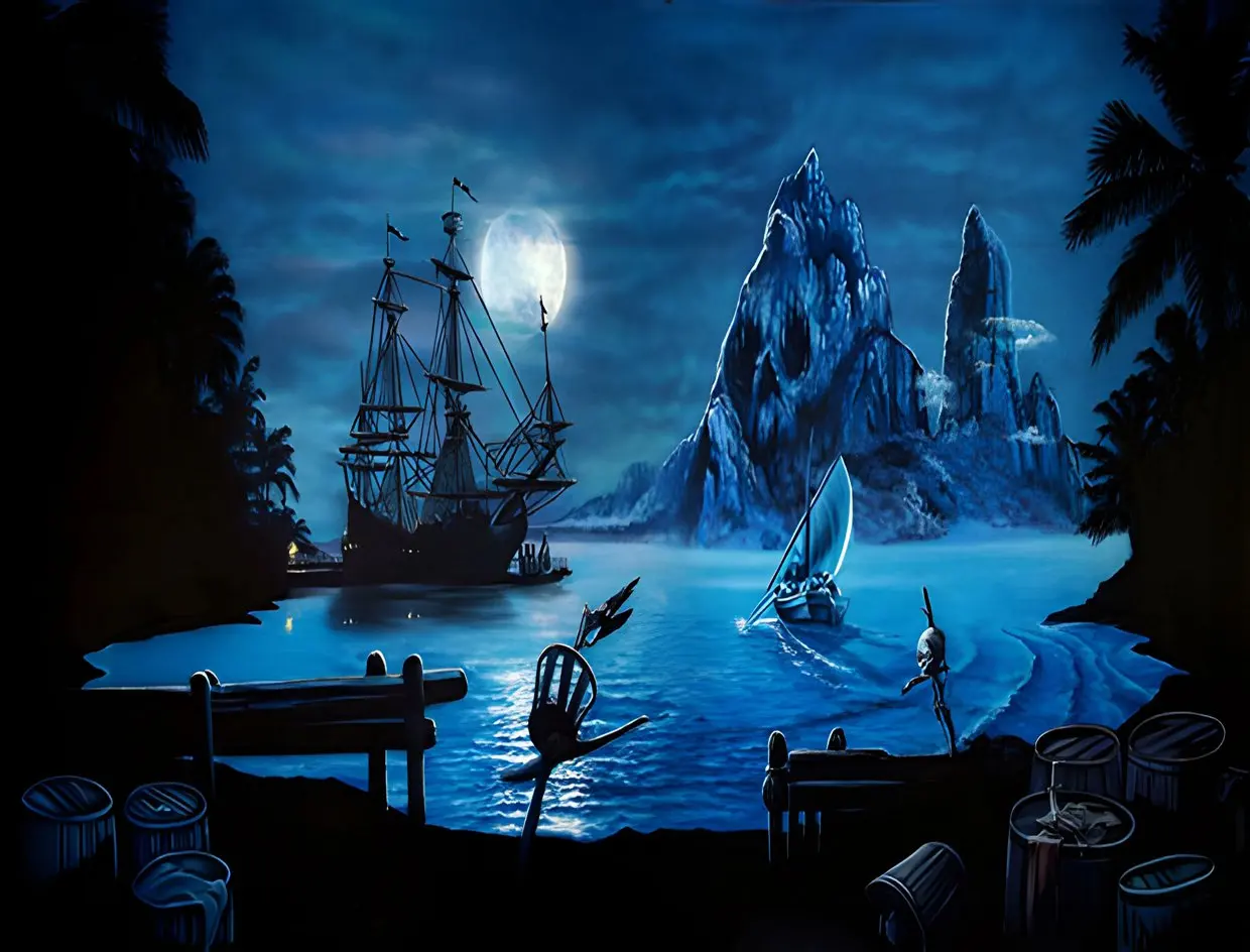 

skull island pirate ship Mountain lake moon backdrops High quality computer print wall Photography Studio Backgrounds