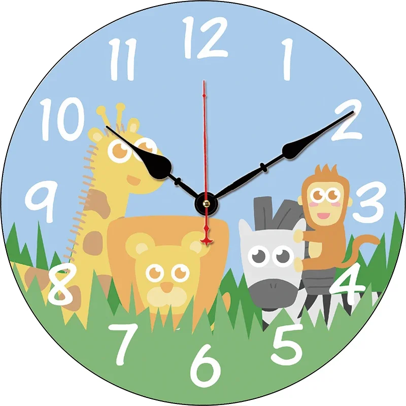 Cartoon Animal Lion Monkey Round Wall Clock Large Dinning Restaurant Cafe Decor Wall Clock Silent Non-Ticking Nice For Gift