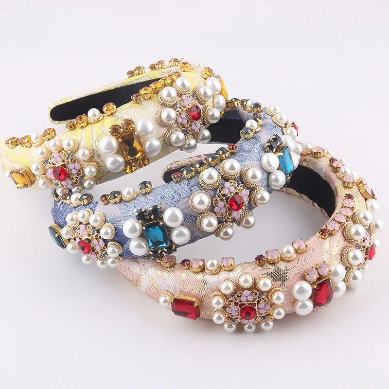 

European and American New Fashion Sponge Pearl Flower Gorgeous Headband Prom Travel Gift Hair Accessory for Women