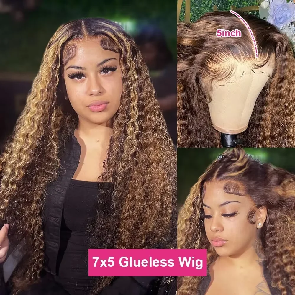 40Inch Highlight Wig Human Hair Colored Curly Wigs 13X6 Hd Lace Frontal Wig Brazilian 4/27 Deep Wave Lace Front Wigs For Women image 5