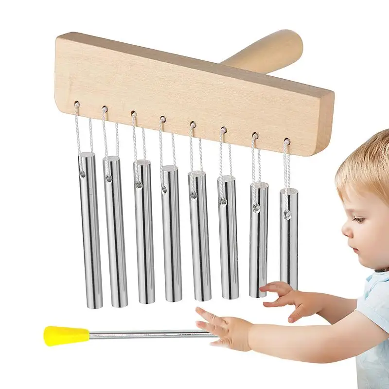 

Meditation Chime 8 Tone Wood Yoga Bells Chime Solid Aluminum Tube Musical Device With Stick For Attention School Yoga Garden