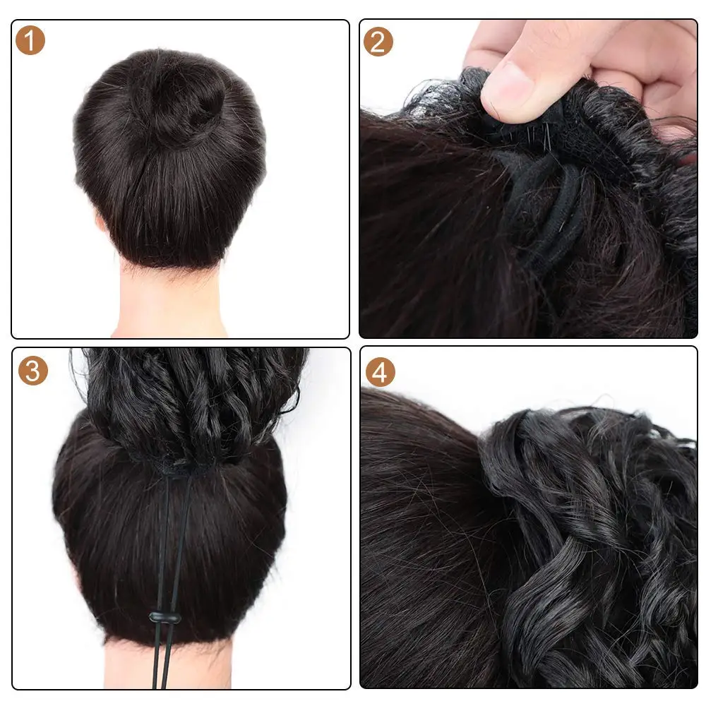 Loose Wave Drawstring Ponytail Hair Extensions Synthetic 16inch Long Curly Ponytail with Clips on Ponytails for Black Women