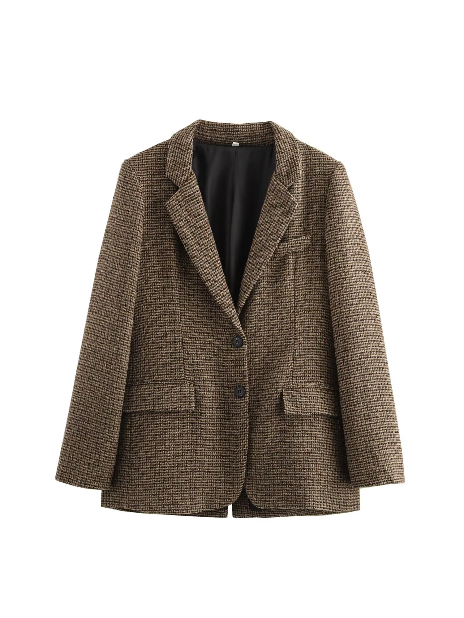 سترة نسائية بنية منقوشة Y2k Harajuku 2000s عتيقة بأكمام طويلة واحدة الصدر معطف ملابس خارجية كبيرة الحجم لخريف 2025 #1