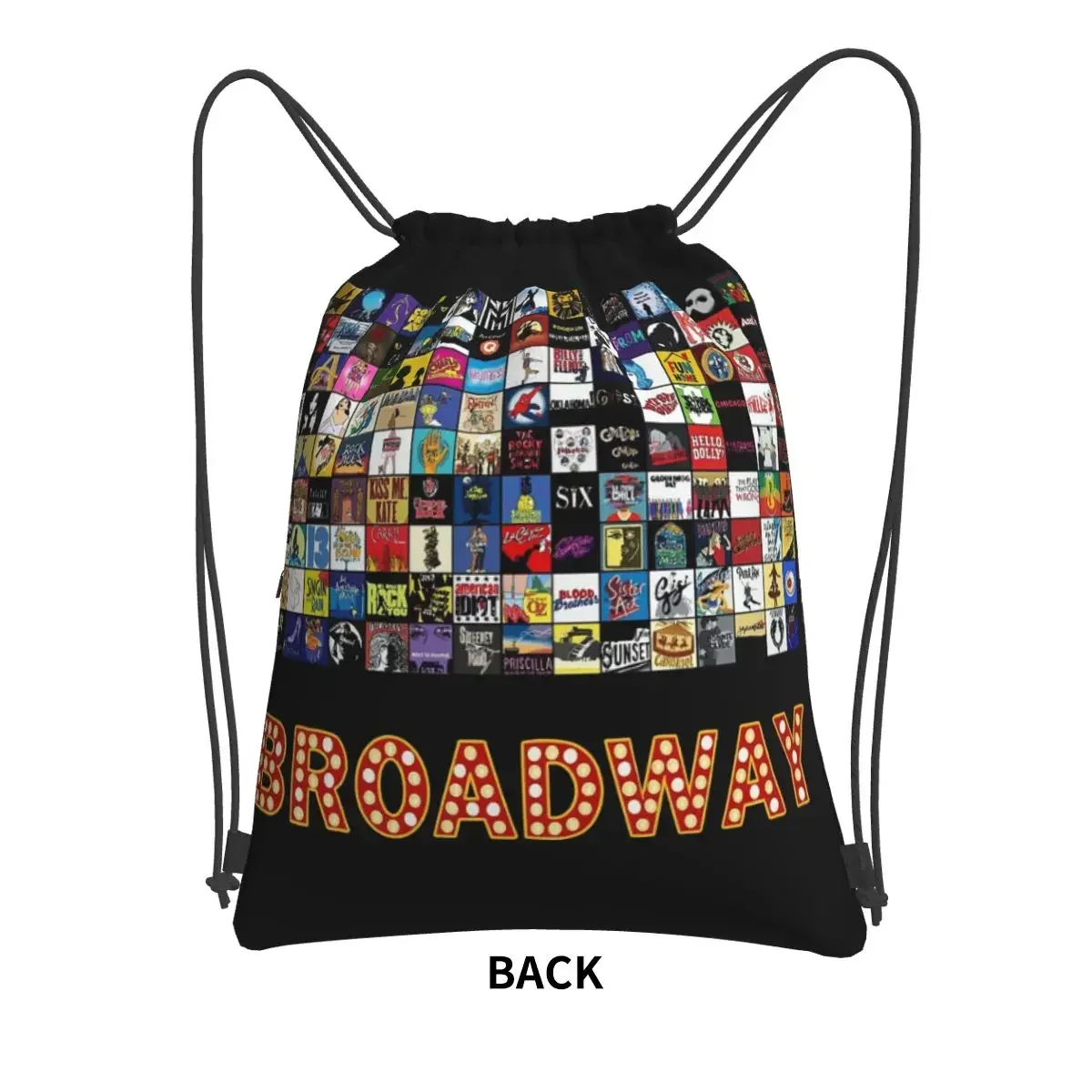 Broadway Musical Theatre Logos - Hand Drawn Backpacks Drawstring Bag Drawstring Bundle Pocket Book Bags For School Students