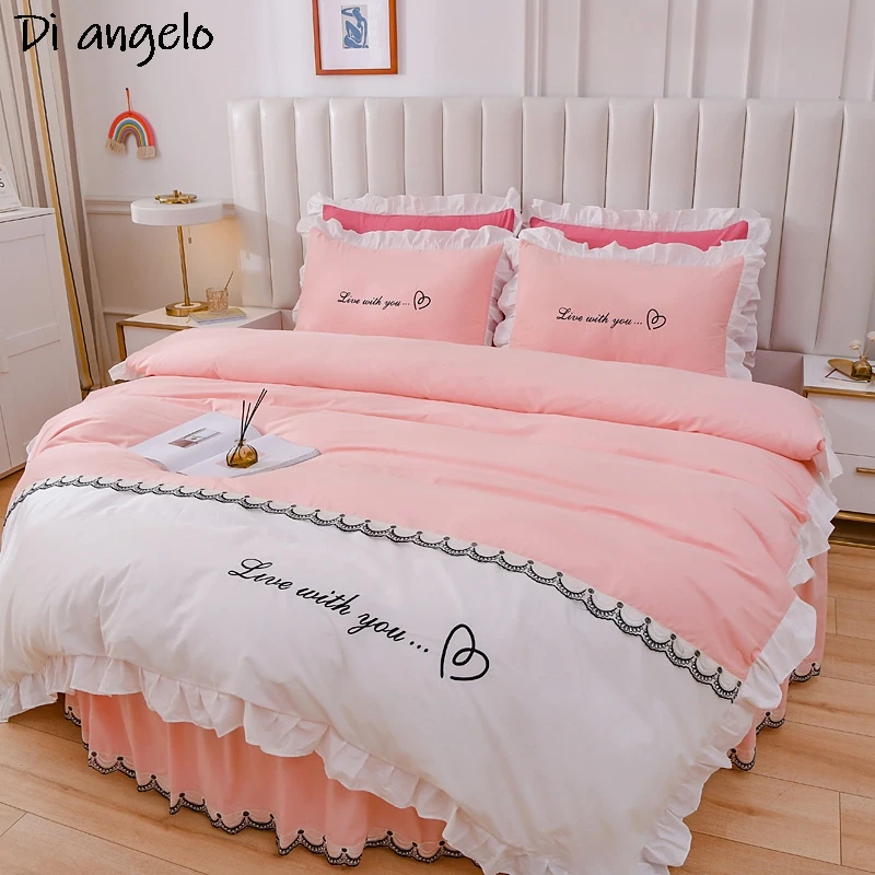 Embroidery Round Cotton Fitted Sheet Bed Sheet Bed Skirt Duvet Cover Pillowcase Bedding Set Mattress Cover Themed Hotel #s