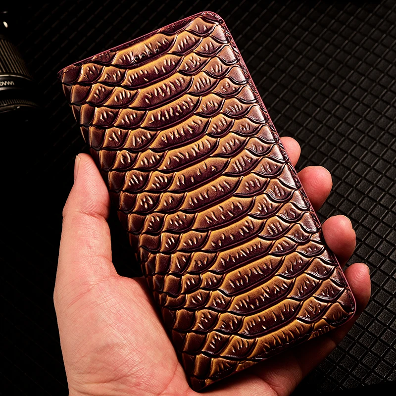 

Dragon Scale Genuine Leather Flip Case For OPPO Reno 8 8Z 8T 9 10 11 12 Pro Plus 5G China Global Phone Cover Cases