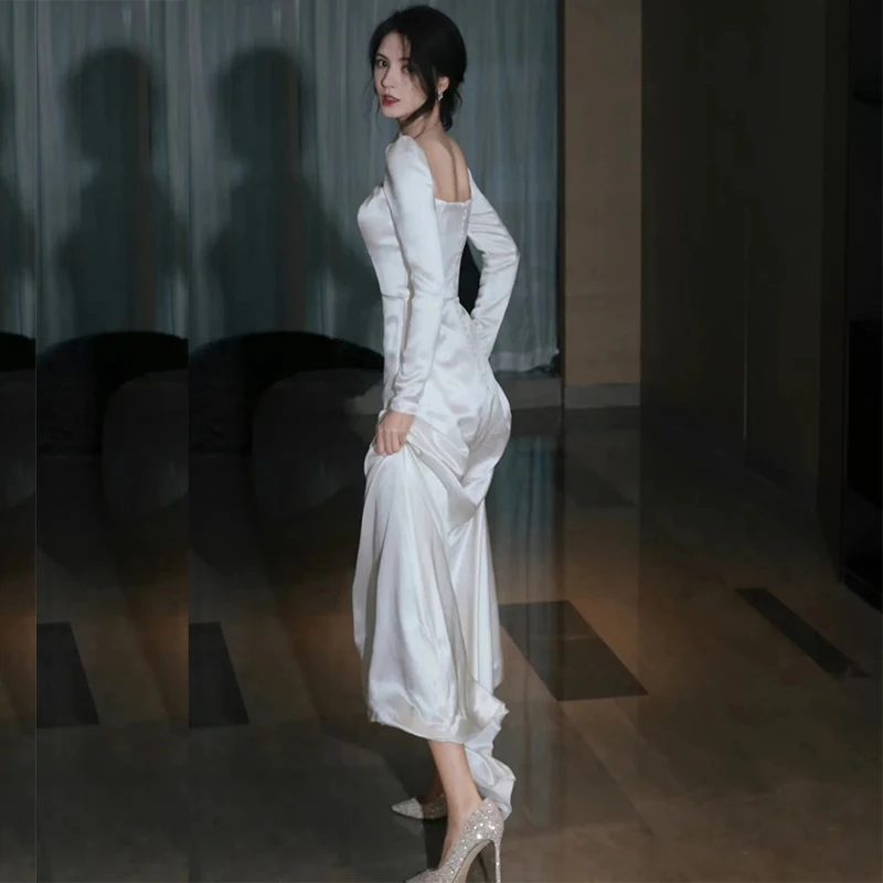 

Ele Вечернее платье 2025 года, новое элитное роскошное свадебное платье Fi Tail Dr Long Sve со средней талией на молнии, однотонное корейское платье Ve...