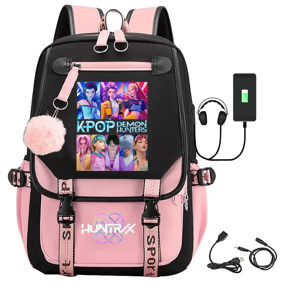 Huntrix Backpack Movie Print Backpacks for Girl Boy Laptop Usb Port Bag Students Schoolbag Cosplay Costume Accessories