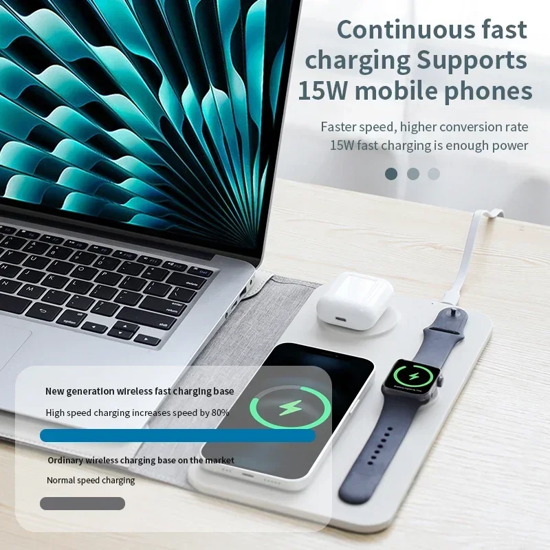 Laptop Sleeve Luxurious Leather Wireless Charging Magnetic Suction 5-in-1 Wireless Charger 15W Convenient Wireless Fast Charging