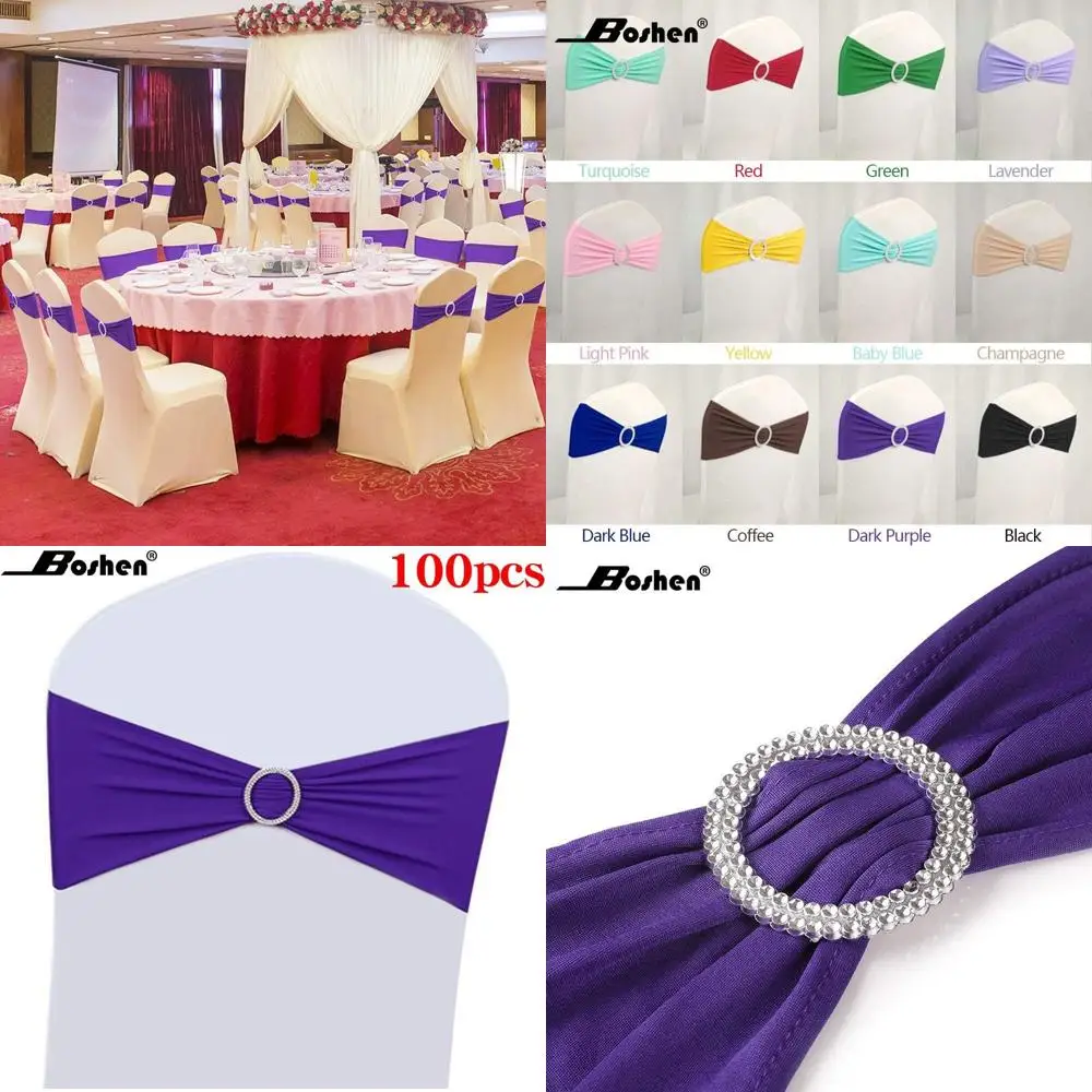 

100 Pack Purple Stretch Chair Bows and Sashes for Wedding Party Chair Decorations