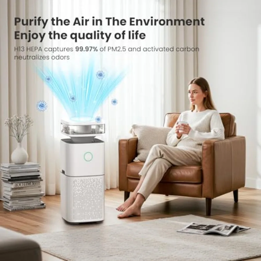 Purificatore d'aria 2in1 con sistema di filtraggio a 3 stadi 4 velocità della ventola regolabili e 4 impostazioni di umidificazione per uso domestico in camera da letto Automat