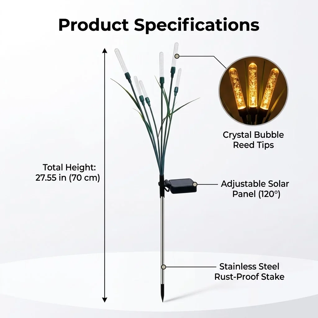 Solar Reed Lights 4 Pack, Tall Solar Pampas Grass Lights for Outdoor, 1000mah Waterproof Solar Garden Lights with Warm Glow, Auto On/Off No Wiring, Patio Yard Path Walkway Decor, Christmas Winter Holiday Garden Decorations - view 3