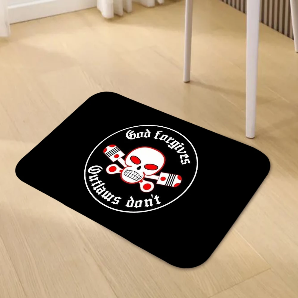 

Коврик для двери с изображением черепа и перекрестных костей, надпись «Бог простит, преступники — нет», противоскользящий, для домашнего декора