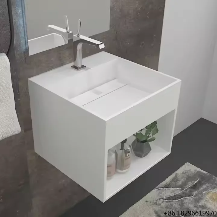 

Rock Slab Integrated Over-Basin Bathroom Cabinet Wash Basin Modern Vanity Sink for Hotel Bathroom
