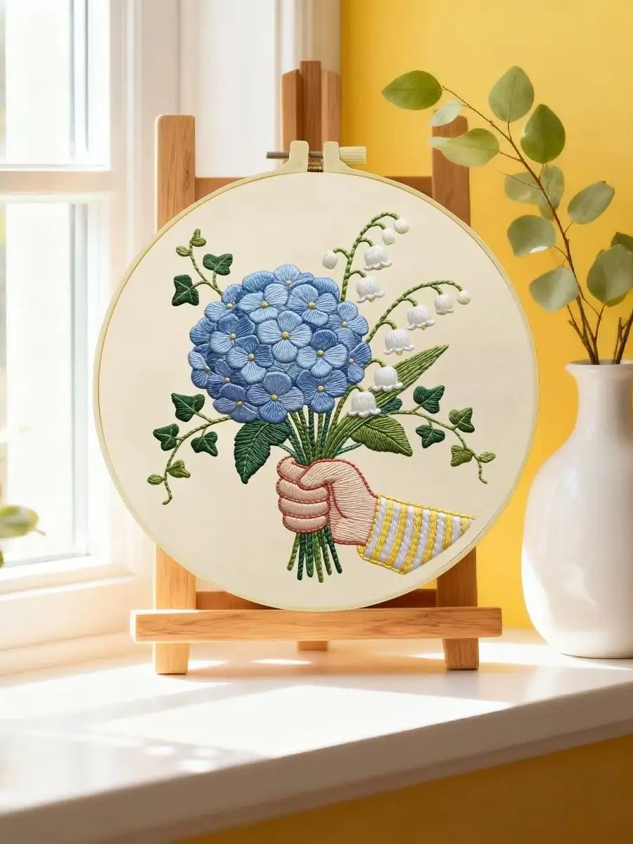 1 Stück 20X20CM/15X15CM 7,87/6,3 Zoll Fußball-Blumen-Stickerei-Starter-Kit DIY-Stickerei-Set Handarbeiten Malerei – Detail 6